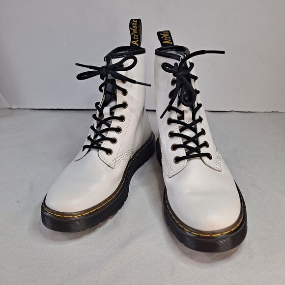 Dr. Martens Zavala Boots Unisex Womens Sz 7 Mens Sz 6 White Leather Lace-Up - Picture 1 of 13